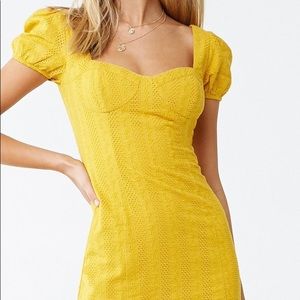 Forever 21 Yellow Embroidered Eyelet Dress